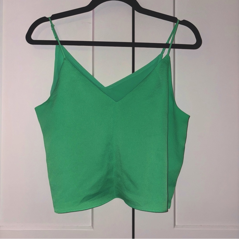 Express Cropped Bright Green Silky Top - Adjustable Straps - Small